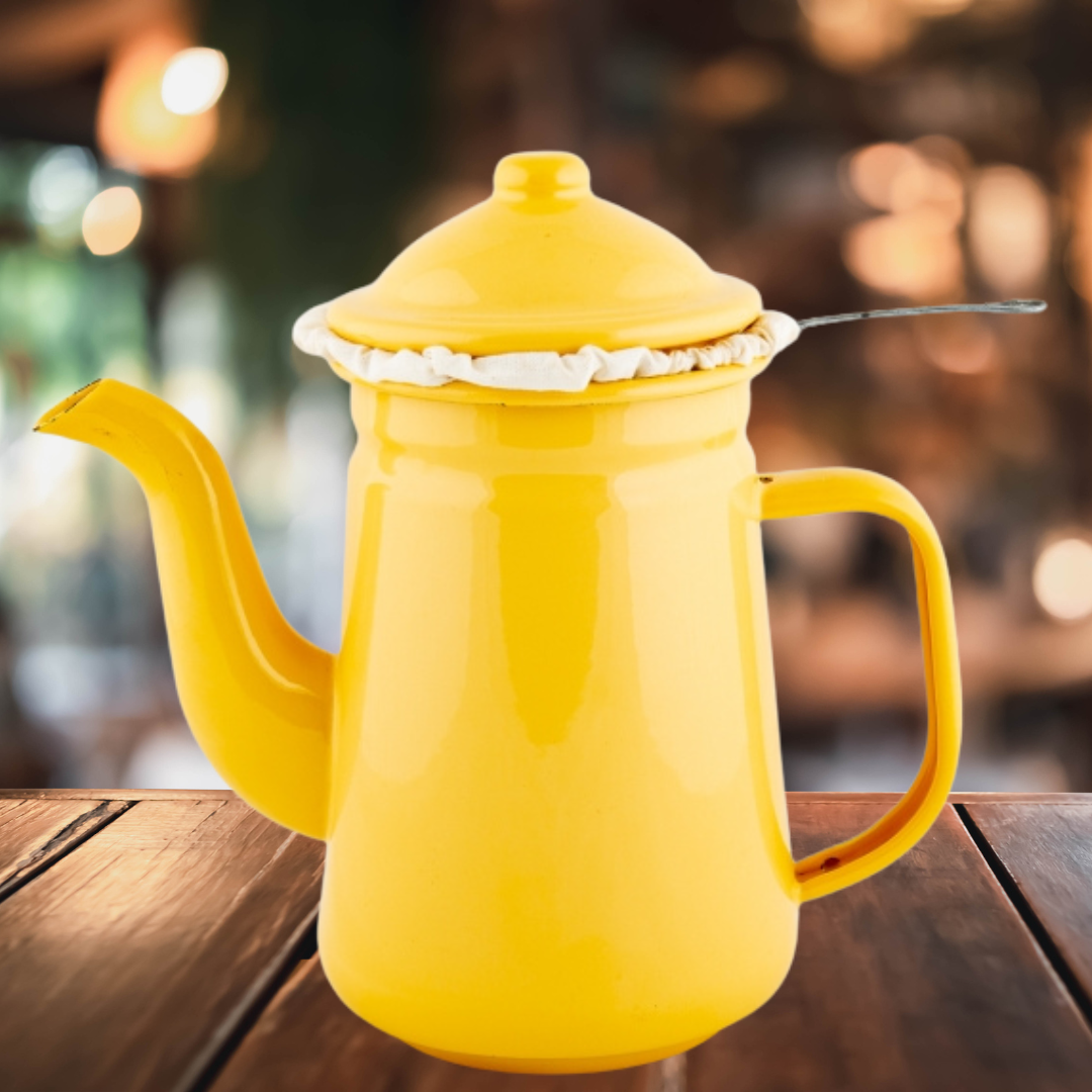 Enamel Koffiepot met koffiesak - 15cm